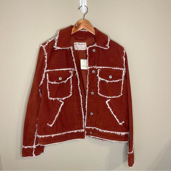 NEW Free People Heartland Workwear Jacket Orange Rust Frayed Edges S - Picture 2 of 10